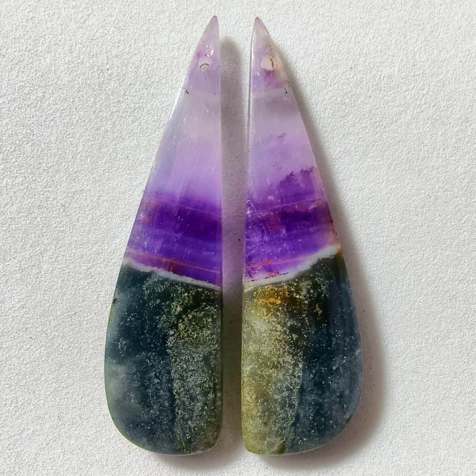 28 Cts Natural Amethyst Drilled Pair Cabochon Gemstone For Earrings 41.1×10.9 MM