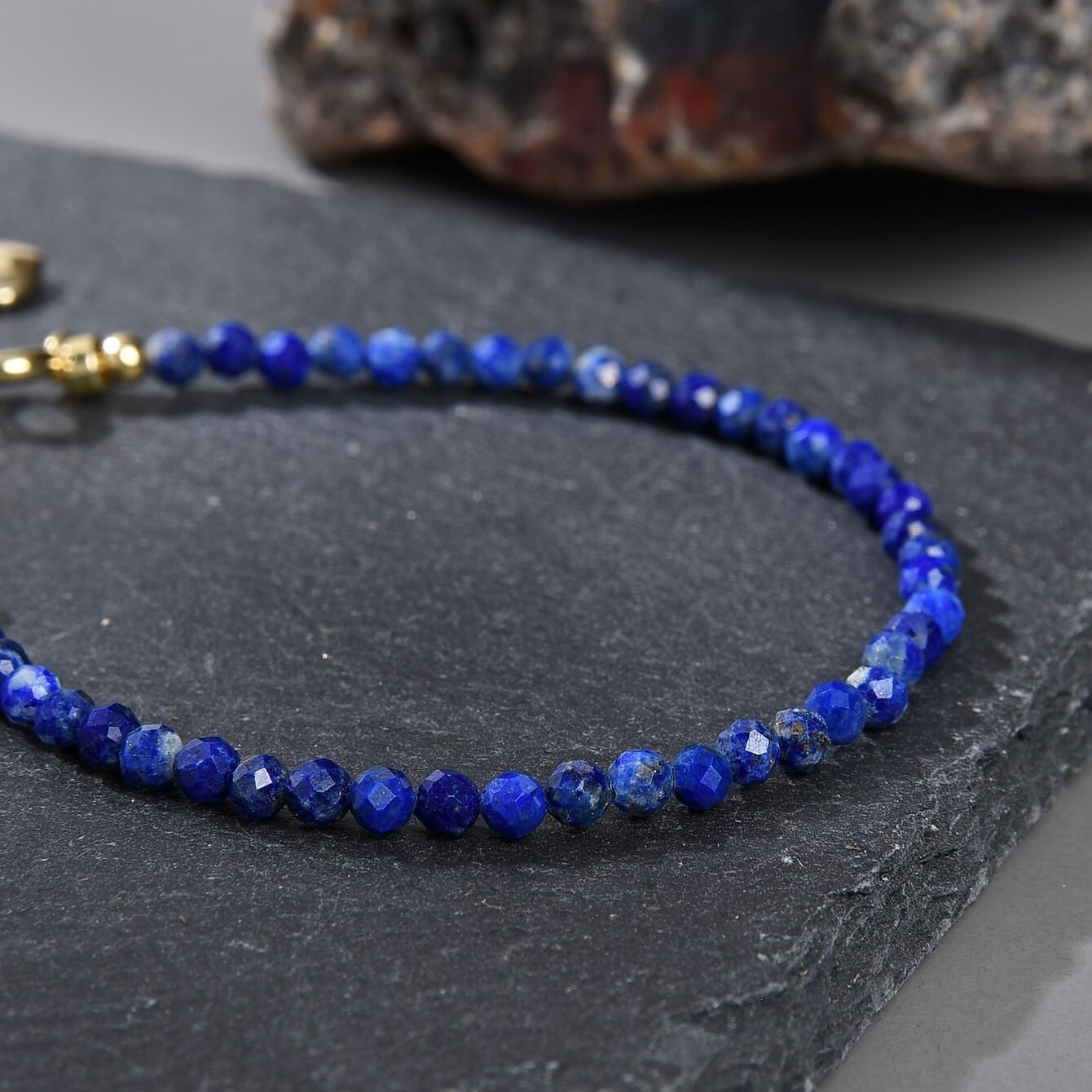 Natural Lapis Lazuli Dainty Bracelet Blue Faceted Gemstone Bracelet Handmade