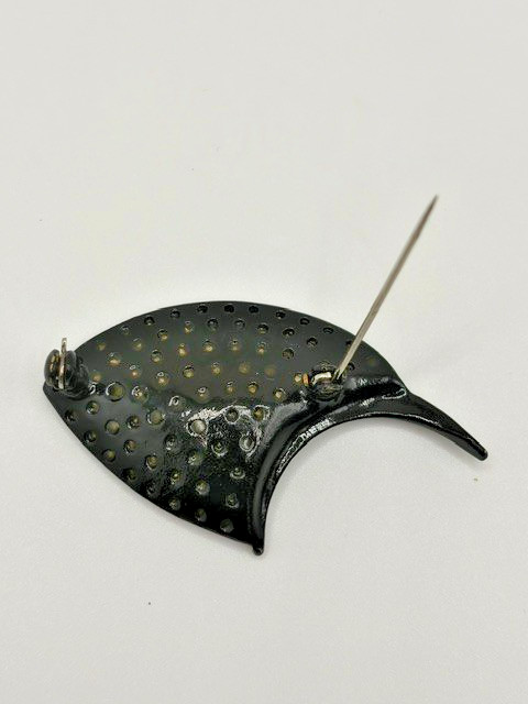 Black and Rhinestone Raven or Crow Bird Brooch