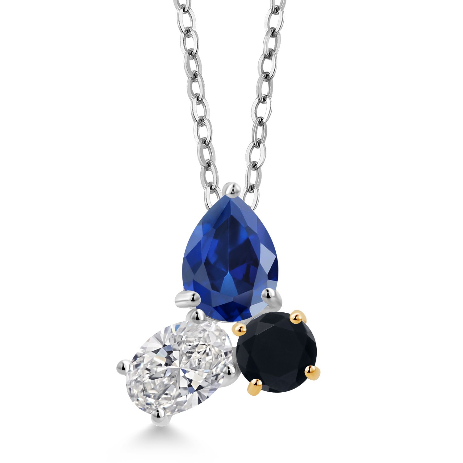 3.18 Ct Created Sapphire Lab Grown Diamond 925 Silver and 10K Yellow Gold