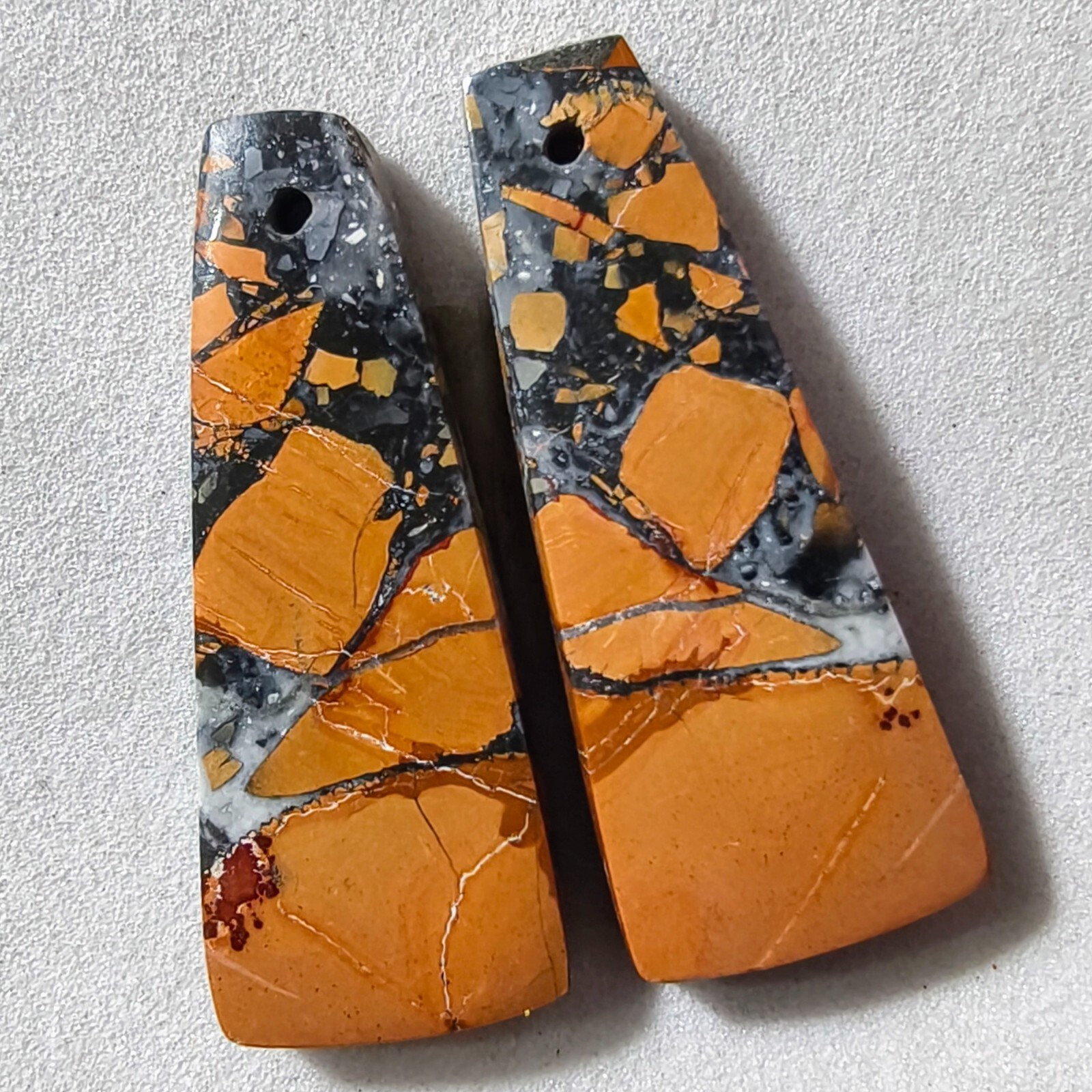 28 Cts Natural Maligano Jasper Drilled Match Pair Cabochon Gemstone 29.4X11.6 MM