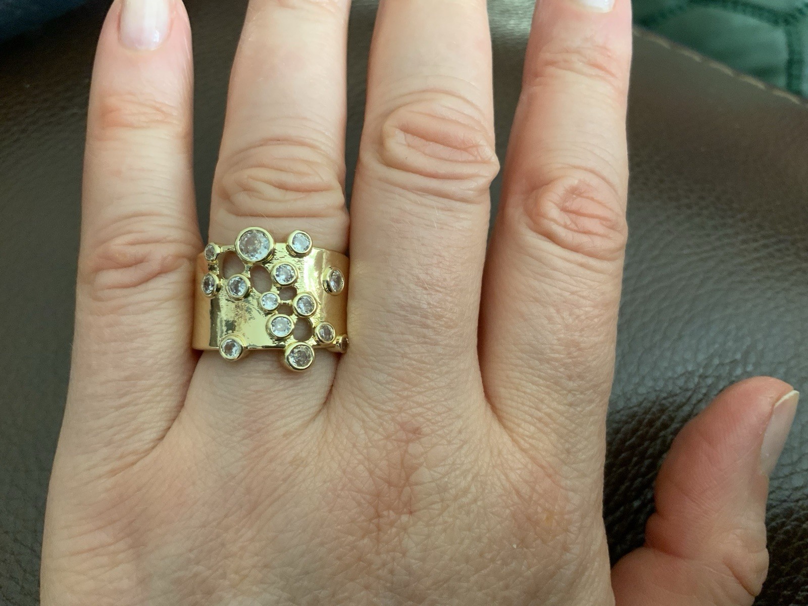 Ettika Gold Crystal Cluster Sz 8 Ring Wide Constellation Statement Boho Retro CZ