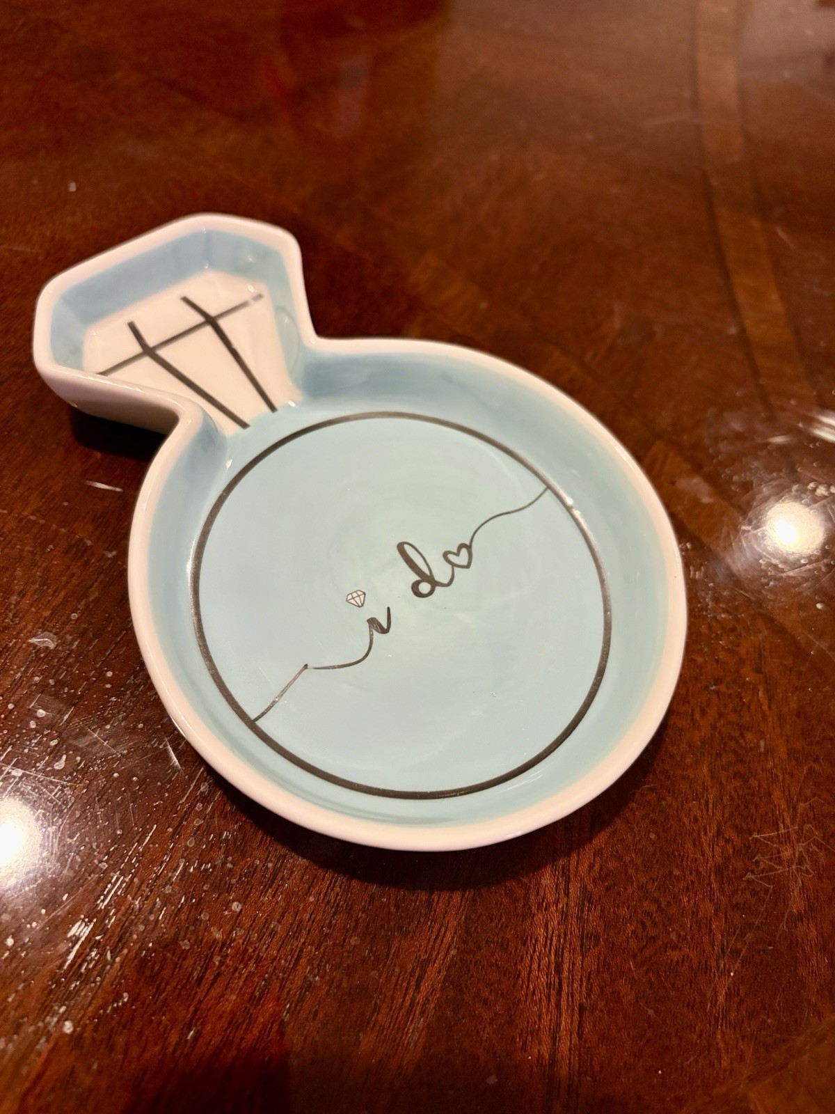 Kate Aspen Ceramic Wedding Ring Jewelry Dish “I Do” Blue/White Novelty Shape