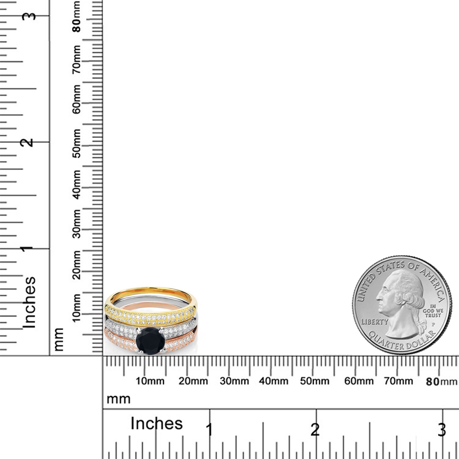 2.24 Ct Round Black Onyx 925 Sterling Silver Set of 3 Stacking Ring