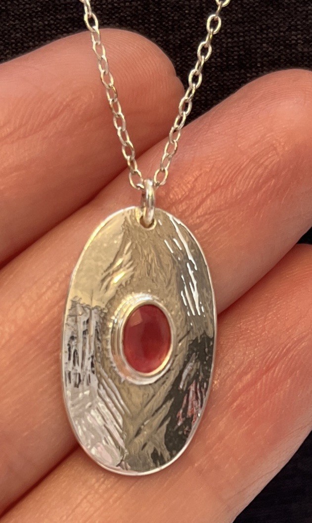 LUCKY TEAM Sterling Silver Organic Ruby Pendant Necklace French Boho Riviera 925