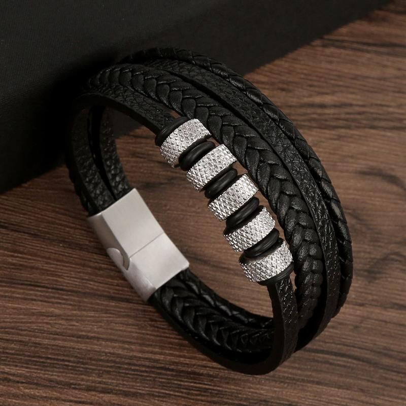 Cross Leather Bracelet – Hand-Woven Multilayer Men’s Accessories Jewelry 1pc
