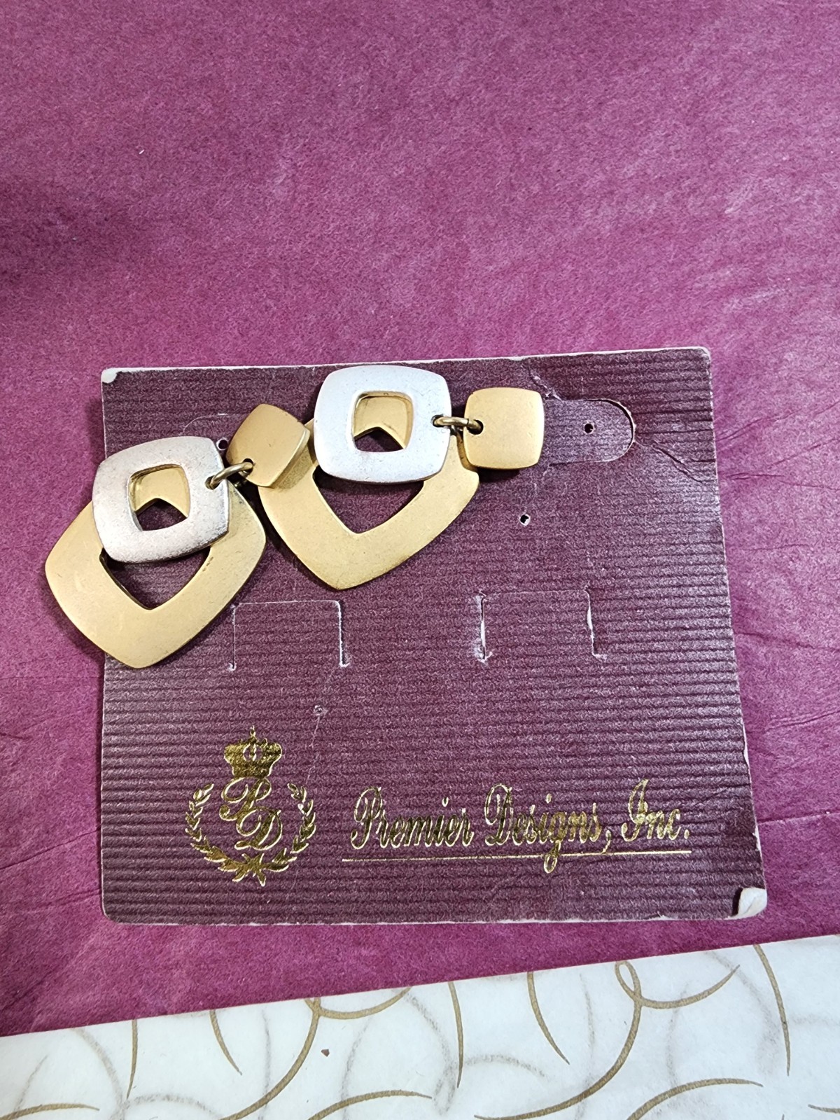Premier Designs Geometric Silver Tone Gold Tone “Pacific” Necklace & Earring Set