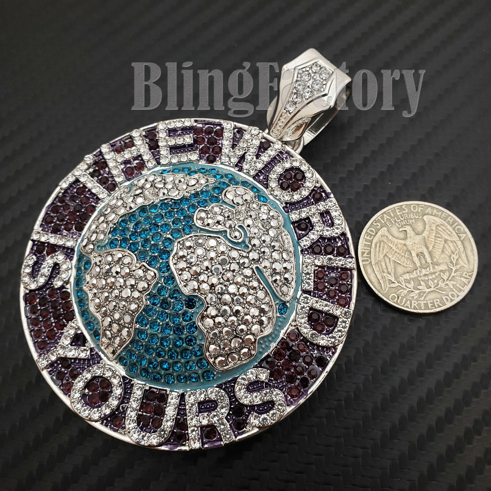 HIP HOP ICED THE WORLD IS YOURS BLING BUST DOWN RAPPER’S LARGE CHARM PENDANT
