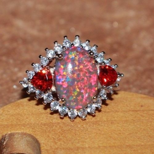 fire opal Cz ring gemstone silver jewelry Sz 7 8 8.5 cocktail engagement band H6
