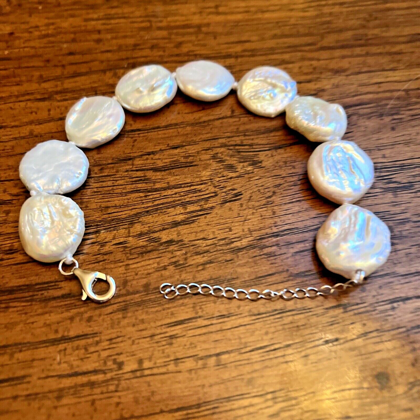 Natural!! White Keshi Cultured Pearl Bracelet in Sterling Silver (7-9 In)