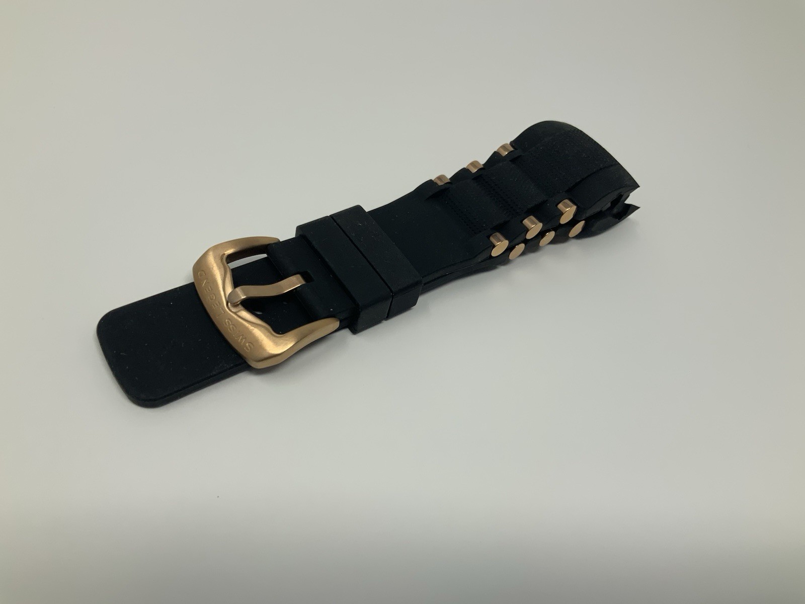 NOS Swiss Legend Black Rubber with rose gold buckle 19mm