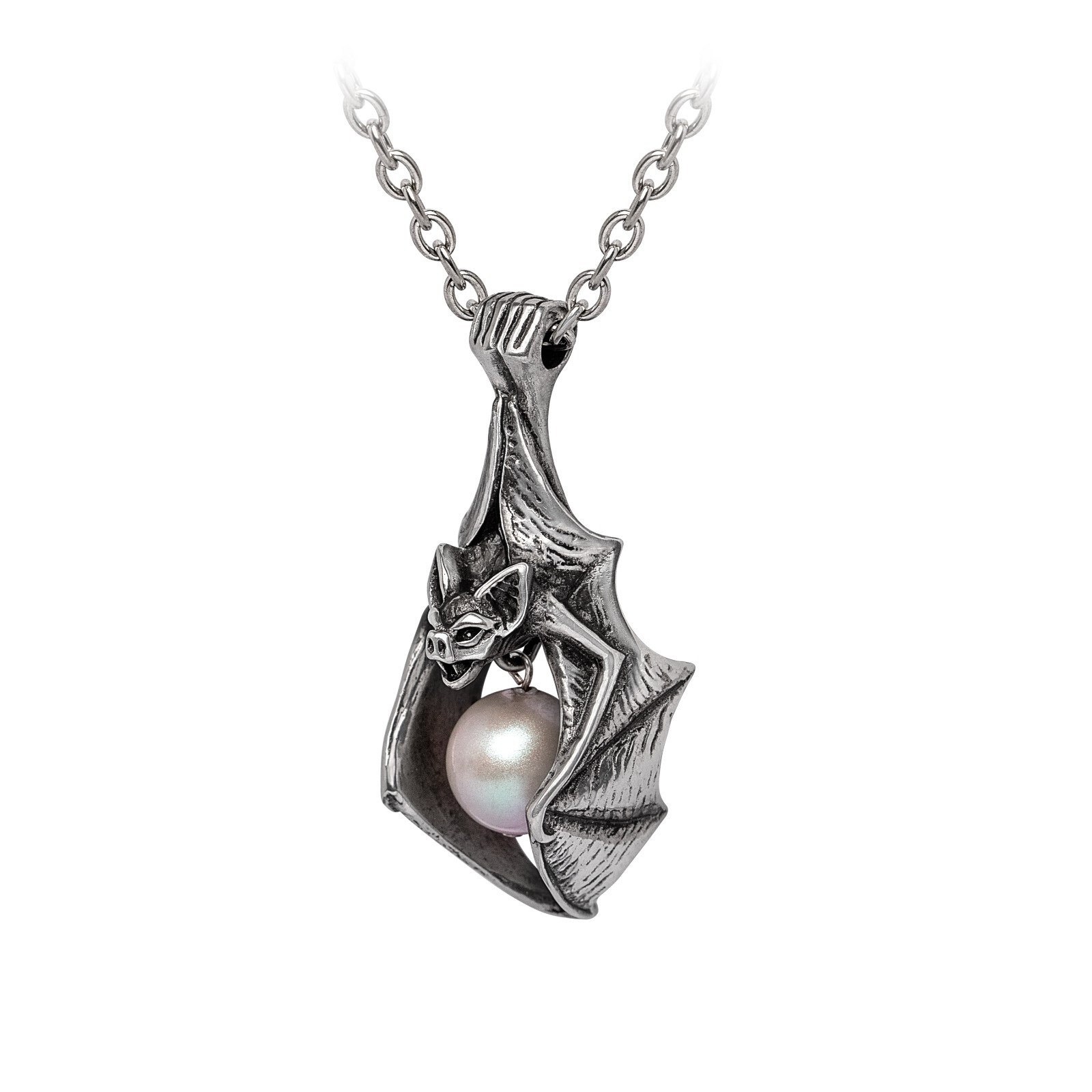 Alchemy Gothic Vampire’s Eye Pendant Hanging Bat Holding Pearl Necklace P966 NWT