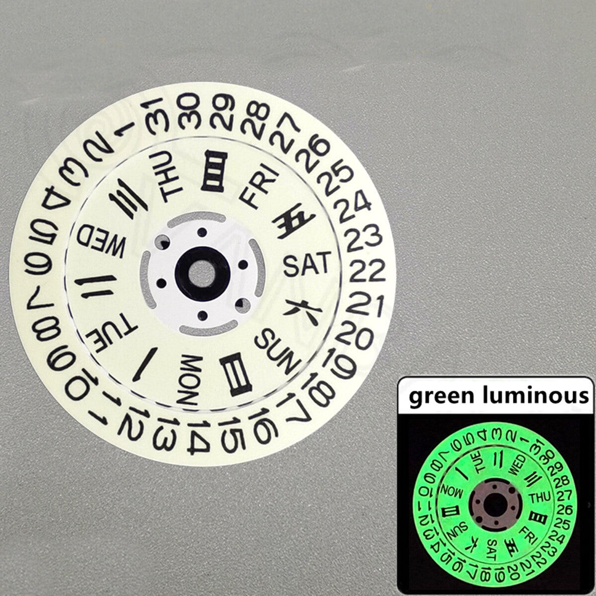 Green Lume White Date Disk Wheel Week Wheel for Seiko Movement NH36 Date@3.8