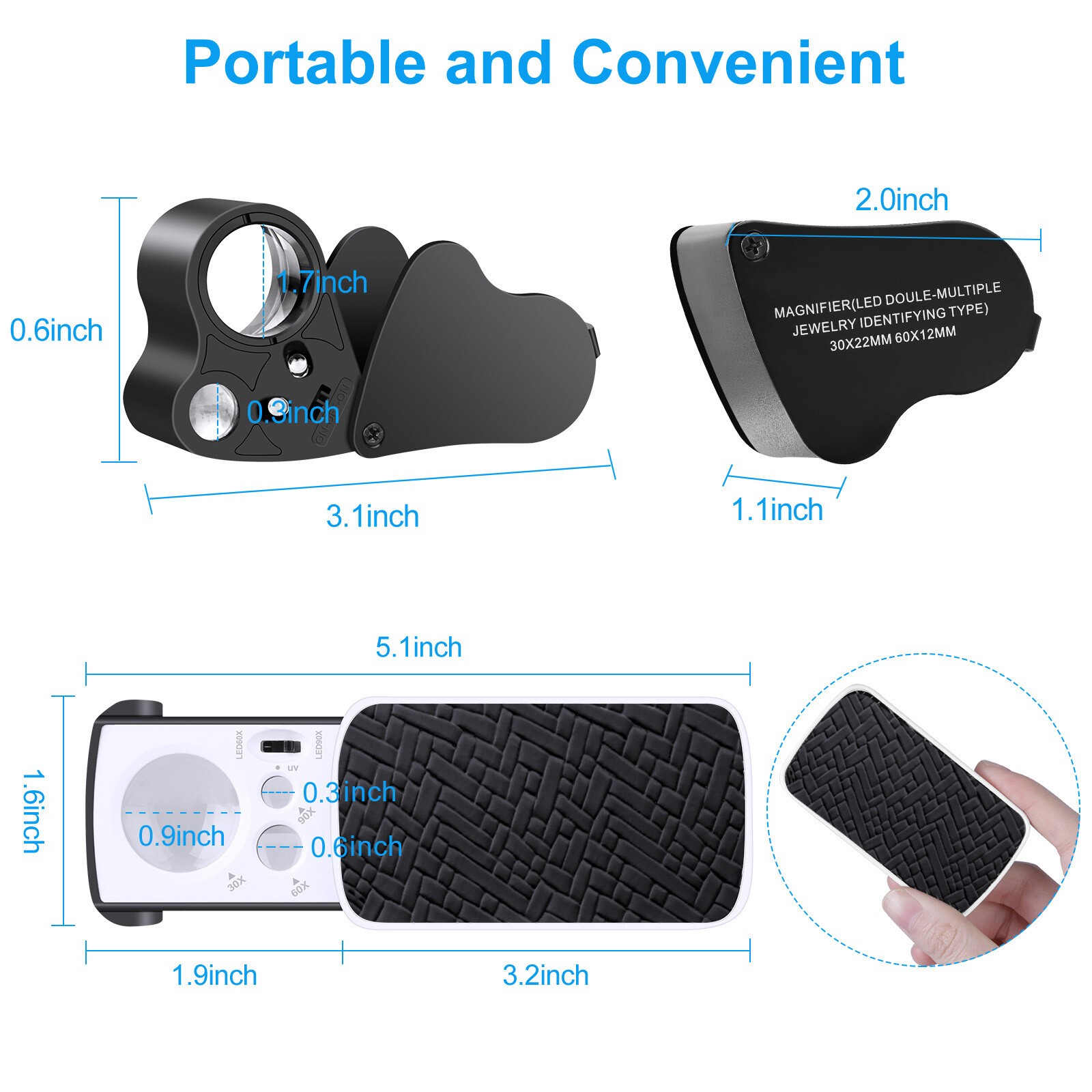 30X 60X 90X Illuminated Jewelers Eye Loupe Foldable Magnifier Bright LED Light