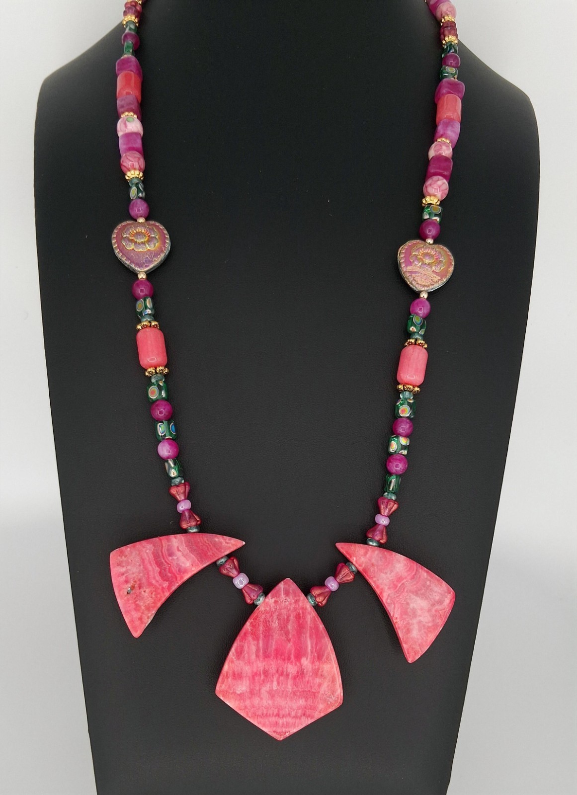 Rhodochrosite Statement Necklace with Rhodochrosite & Asstd Pink Beads