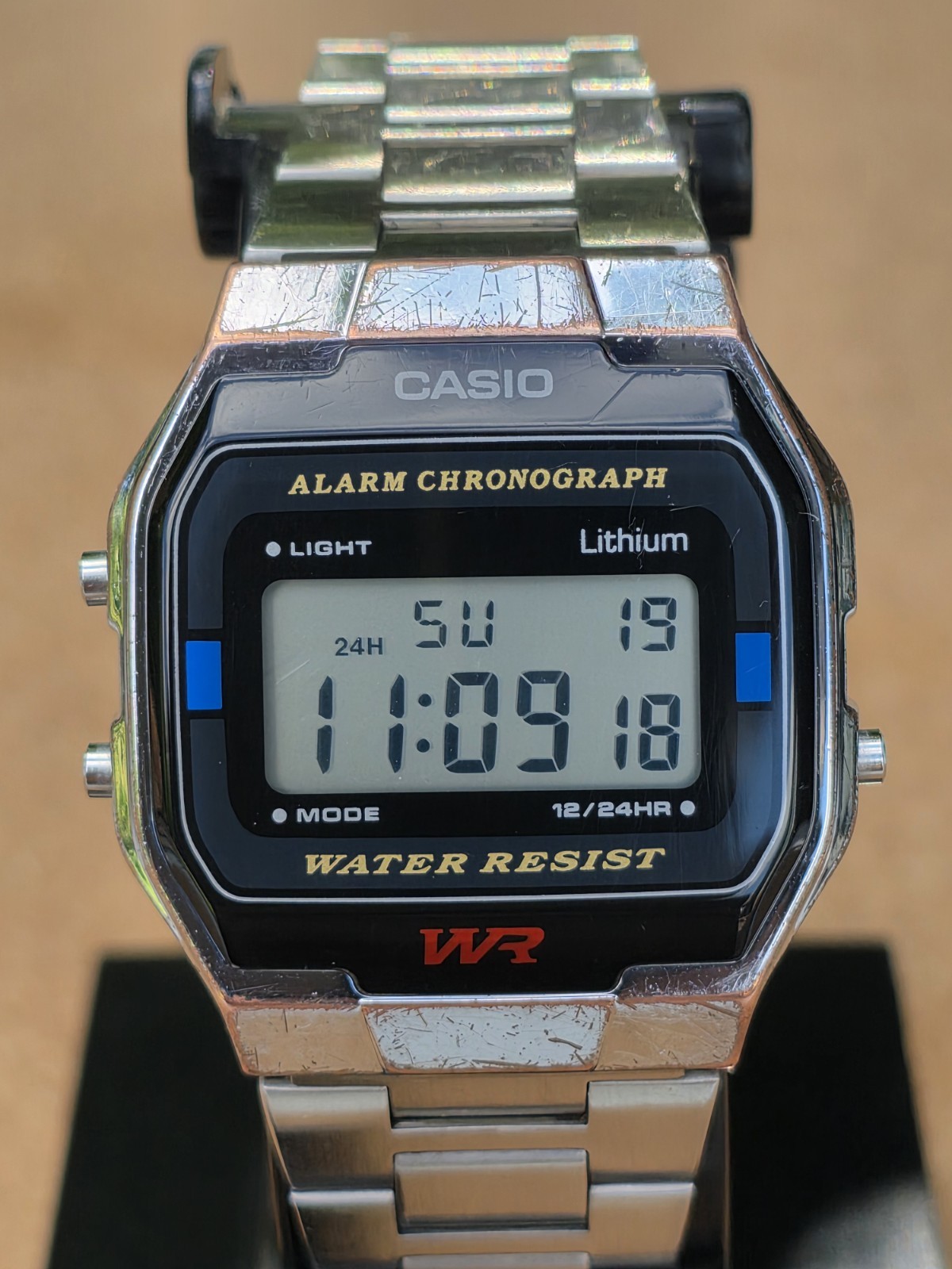 CASIO VINTAGE A163W (593) 34mm Digital Stainless Steel Band Watch New Battery