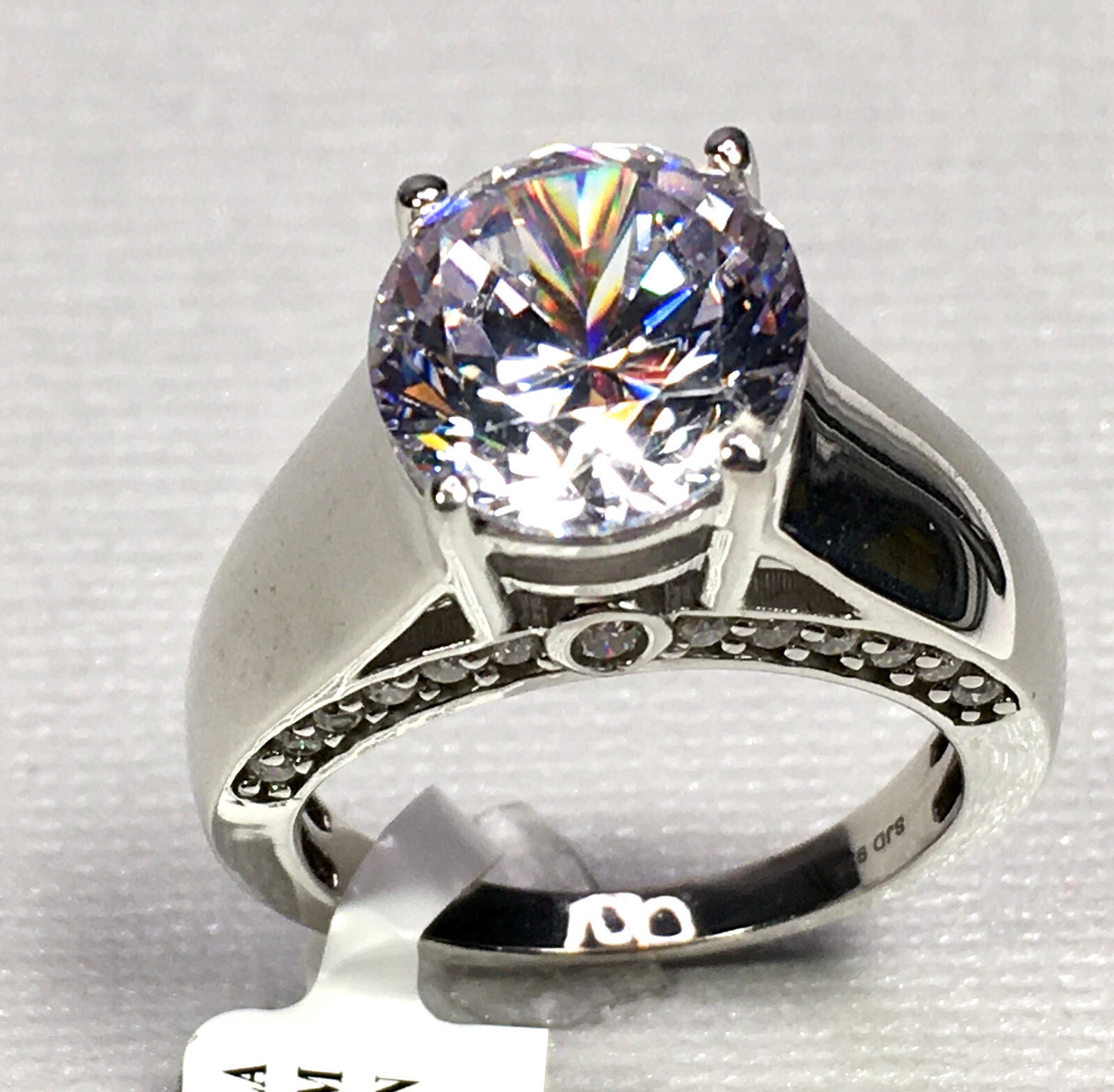 CHARLES WINSTON BELLA LUCE 7.83 CTW ZIRCONIA RHODIUM OVER STERLING RING SIZE 9
