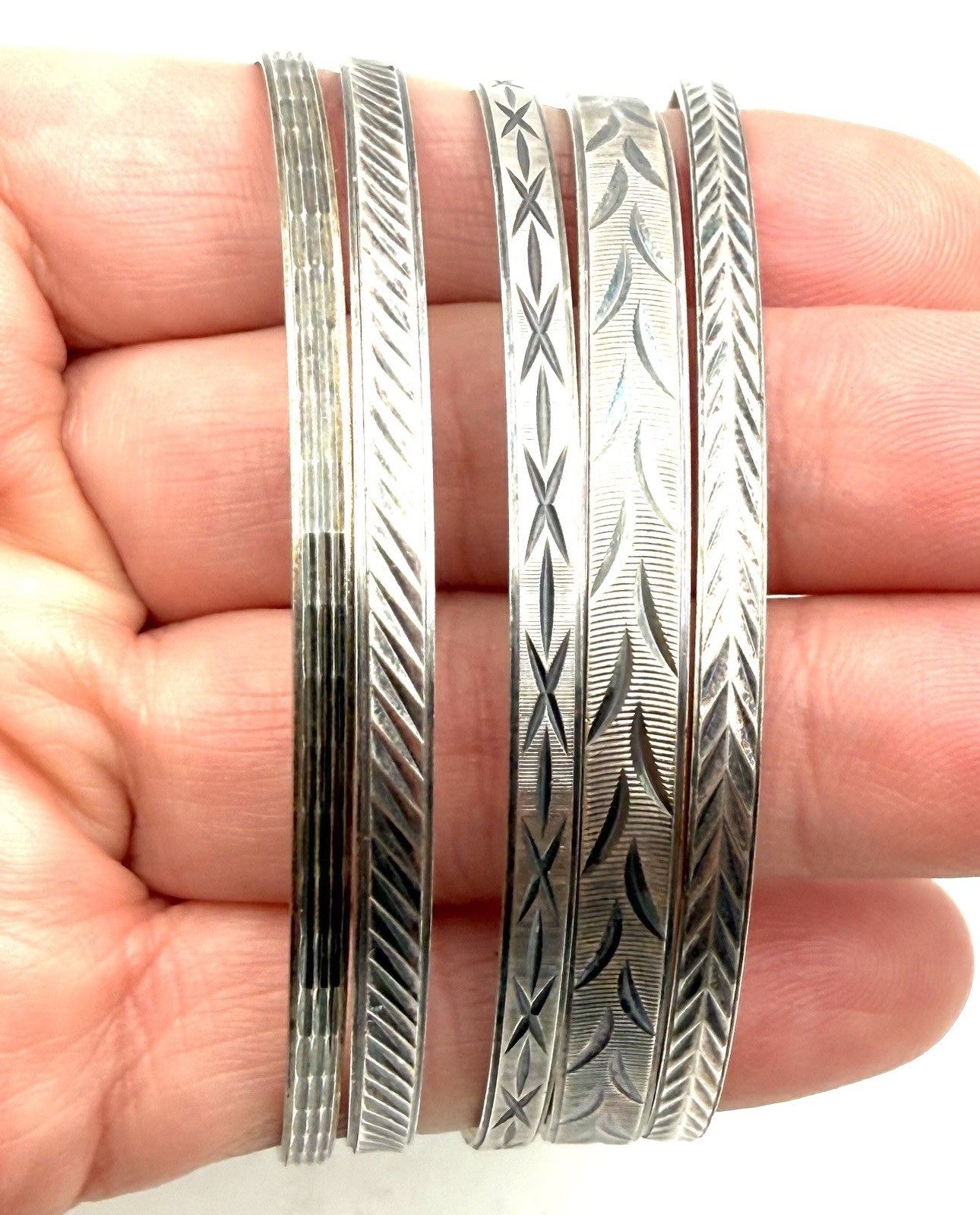 MILOR ITALY Sterling Silver 925 Bangle Bracelet Stack Lot Of 5 Etched – 43g **