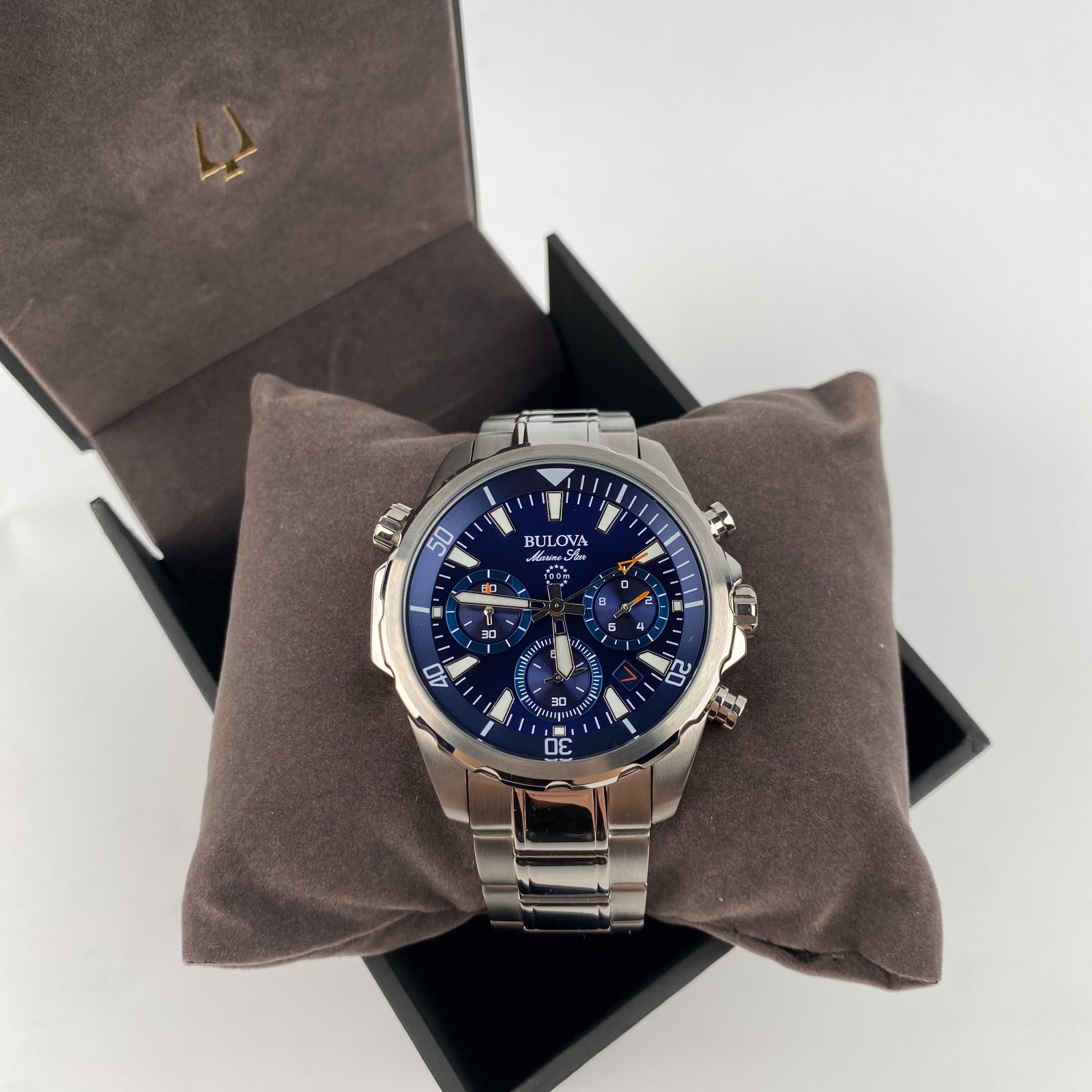 Bulova Marine Star Men’s Chronograph Watch Blue Dial Stainless Steel 43mm 96B256