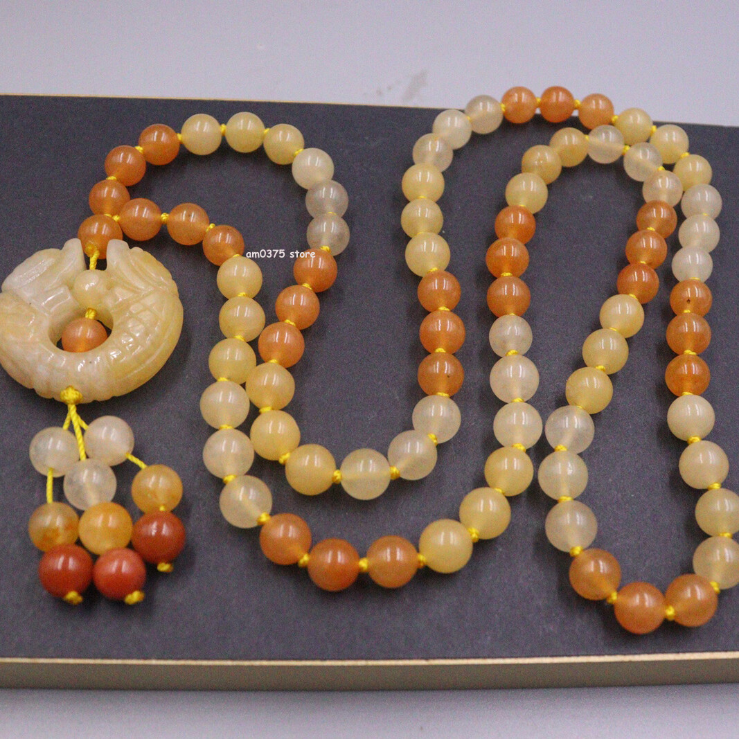 Natural Lighter Imperial Jade Necklace Women’s Dragon 8mm Beaded Sweater Chain