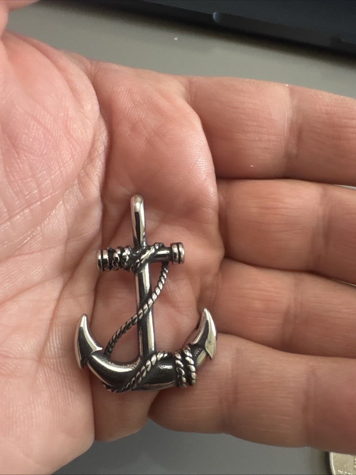 Men’s Silver Stainless Steel Nautical Anchor 45mm Charm Pendant Chain Ocean Sea