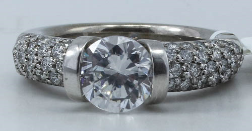 Gelin & Abaci 14K White Gold Diamond Pave’ Tension Set Cubic Zirconia Main Stone