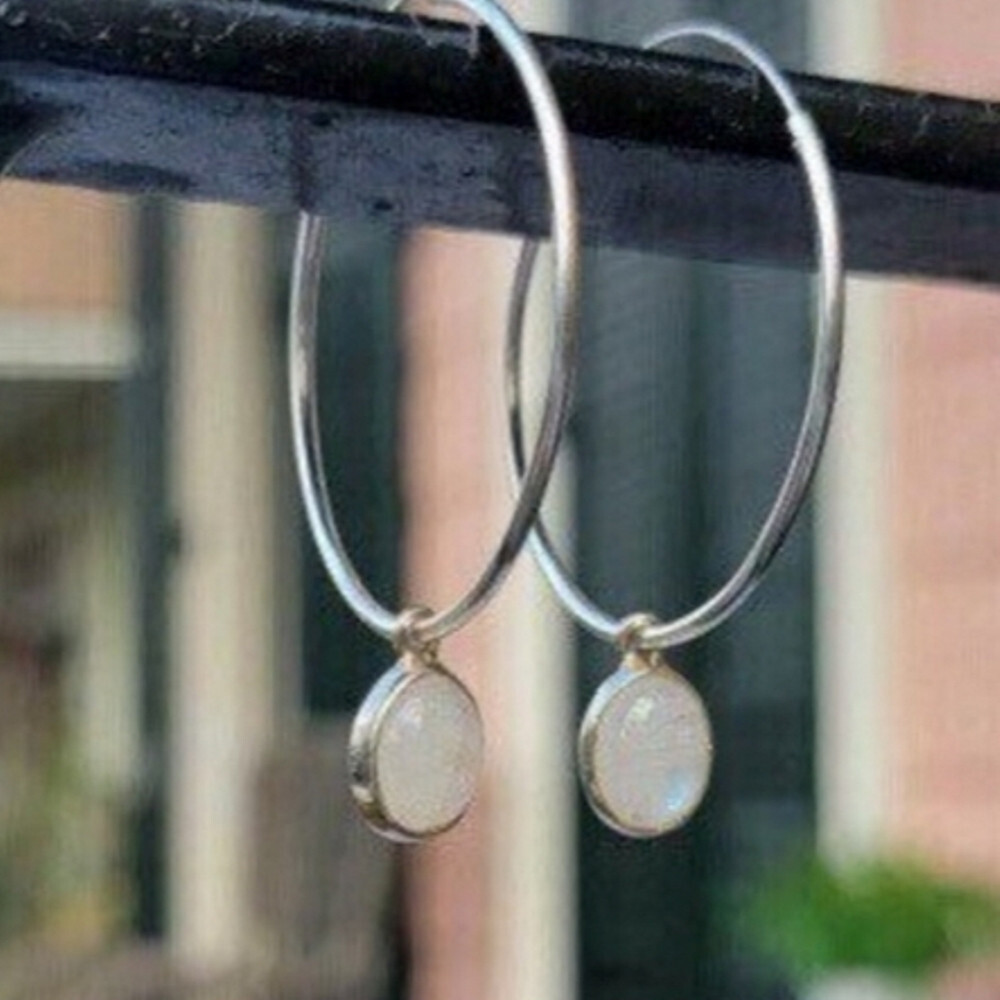 Lovely Moonstone 925 Sterling Silver Earring Handmade Women Gift For Him E-698
