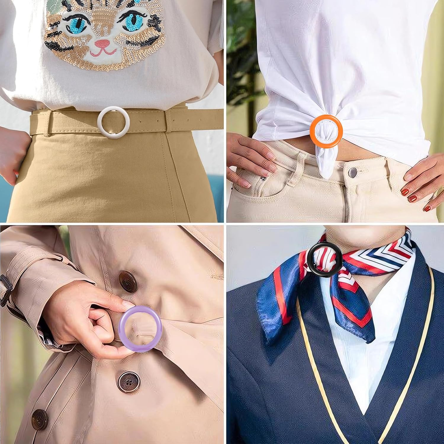 12PCS Silk Scarf Ring Clip T-Shirt Tie Clips for Women Fashion Resin Ring Scarve