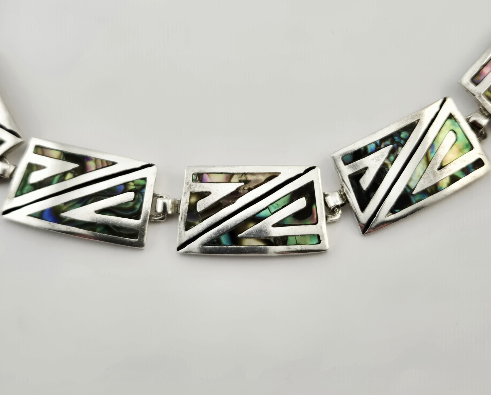 VTG Taxco Sterling Silver Abalone Necklace Helio Villanueva 17.5” Mexico 508 91g