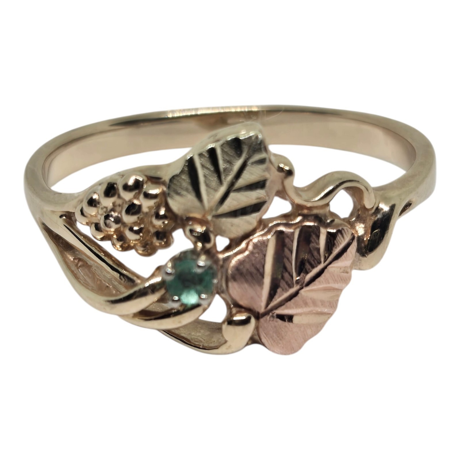 Black Hills 10K Yellow Rose Gold Emerald Grapes🍇 Leaves🍃 Ring Sz7 Weight 2.2gm