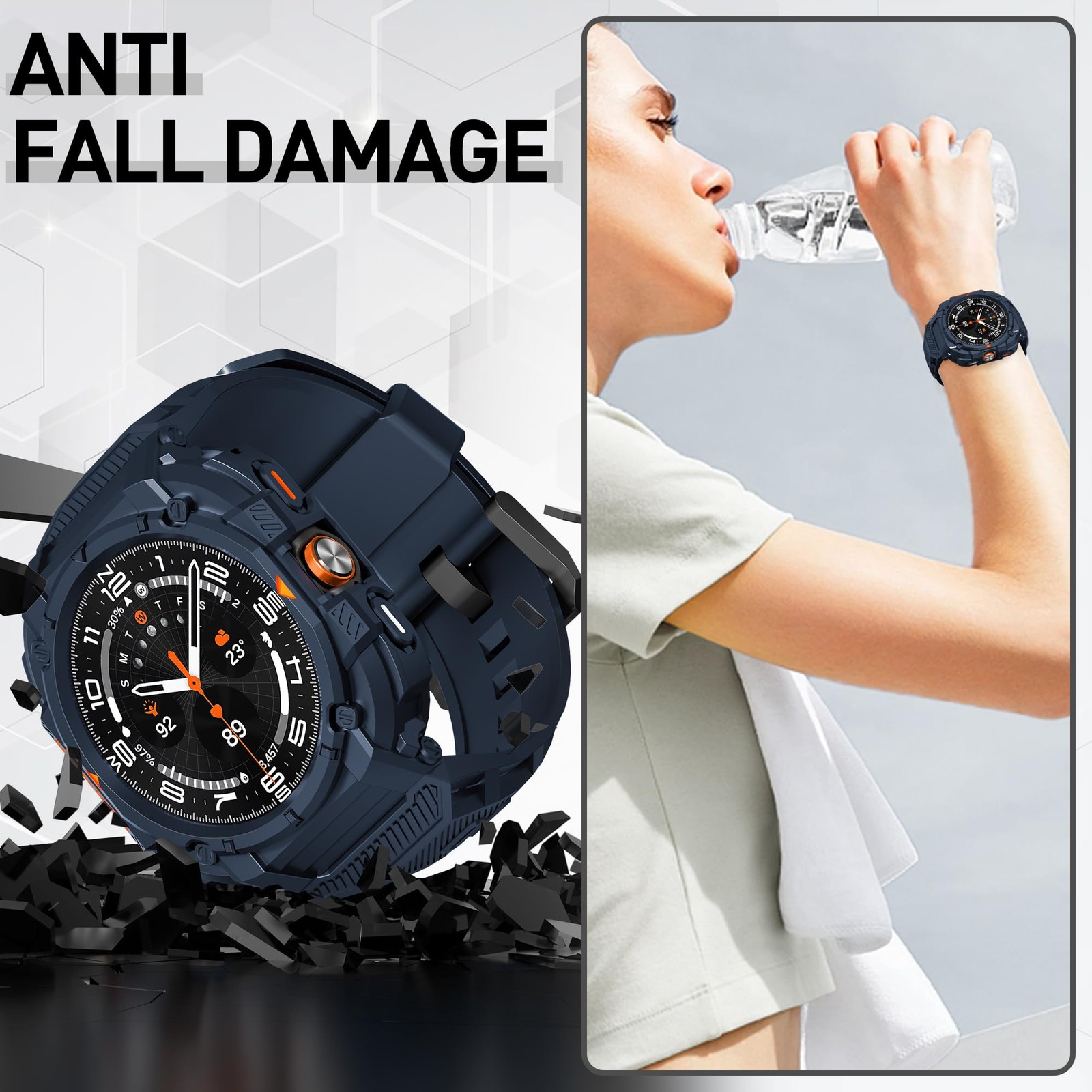 Suoman Samsung Galaxy Watch 7/8 Ultra 47mm Case Band Rugged TPE Matte Protective