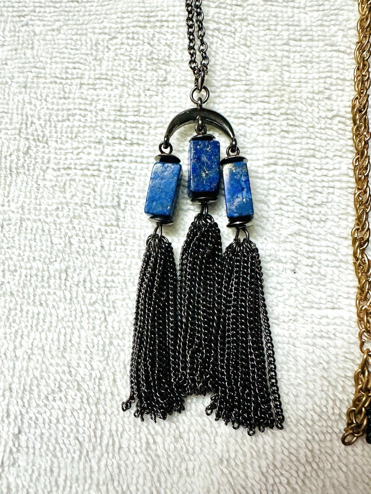 4 Unique Mod Tassel Black / Silver / Gold Tone Pendant Necklace Lot n835