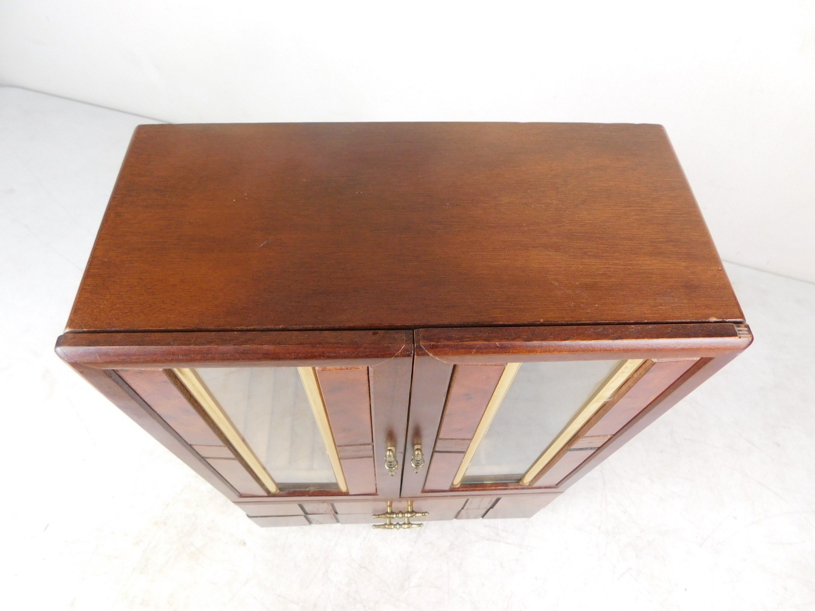 Cute Burl Wood Regency Small Desk Jewelry Cabinet Display Storage Box Table Top
