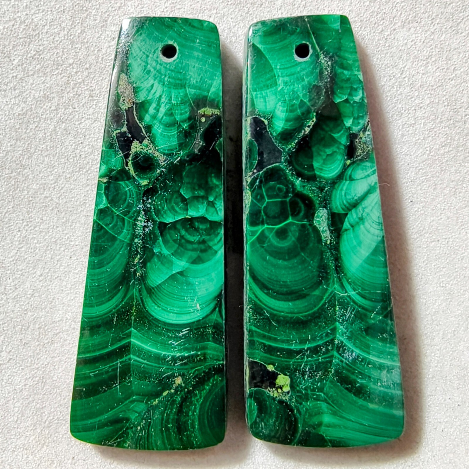 61 Cts Natural Malachite Drilled Match Pair Cabochon Gemstone 36.5 X 13.4 MM