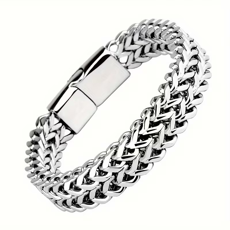 Premium Stainless Steel Mens Braided Chain Bracelet Stylish Square Links 9 IN US