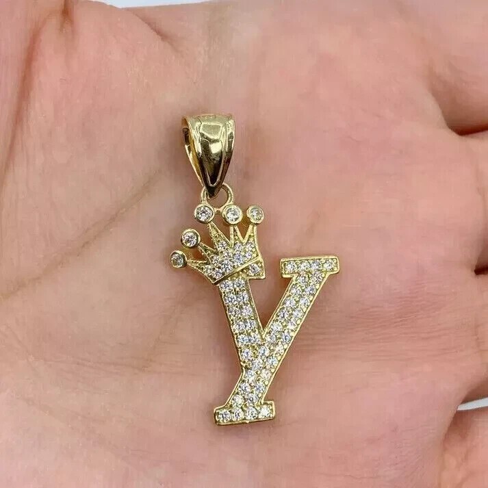 1Ct Round Cut Simulated Diamond Letter Crown Y Pendant In 14k Yellow Gold Plated