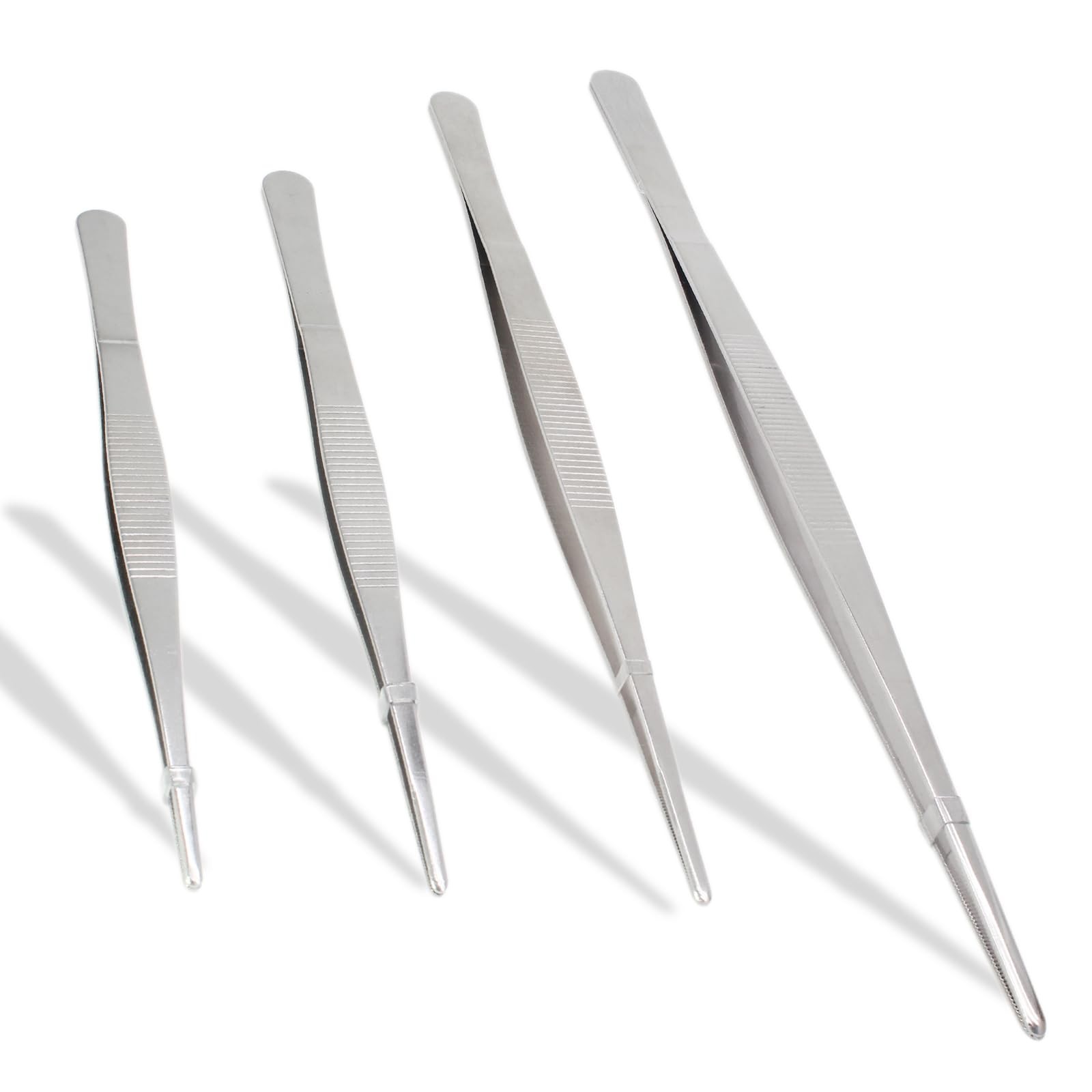 4Pcs 304 Stainless Steel Tweezer Set, 7″ 8″ 10″ 12″ Long Tweezers with Precis…