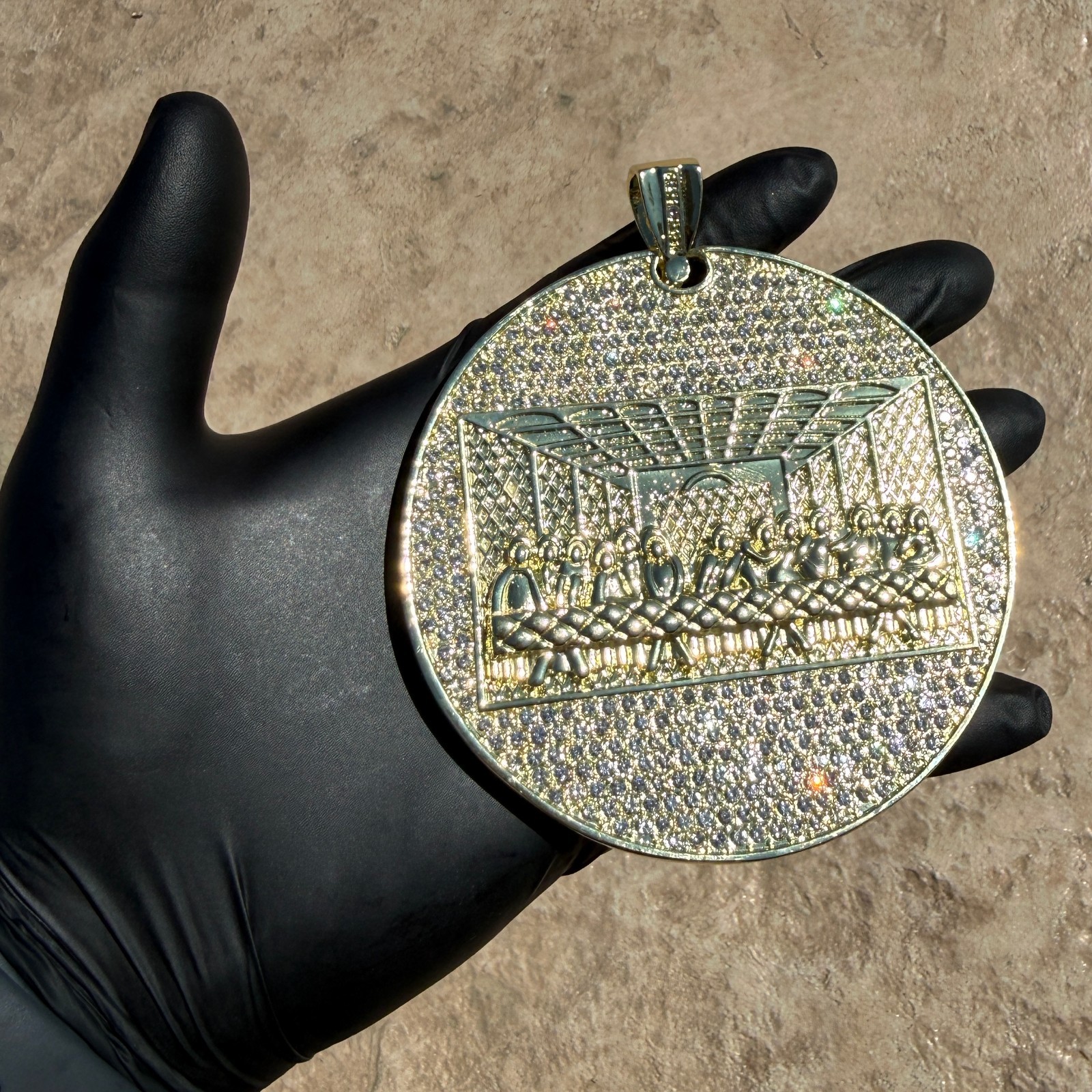 Huge The Last Supper Iced Simulated CZ Pendant Gold Plated Hip Hop Medallion