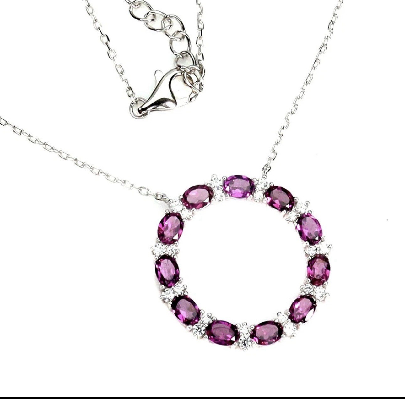 925 Sterling Silver Necklace Oval Rhodolite Garnet 4x3mm Gemstone Jewelry 18in