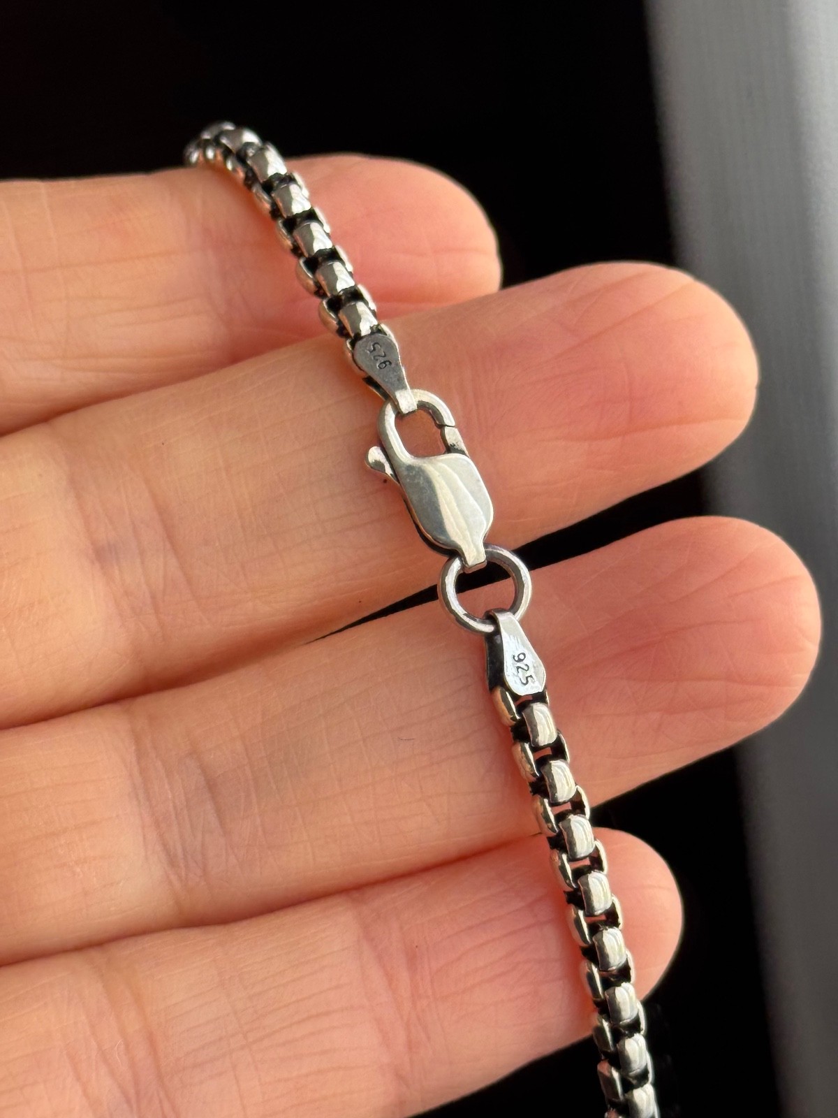 925 Sterling Silver Oxidized Round Box Chain (3.7mm Heavy )