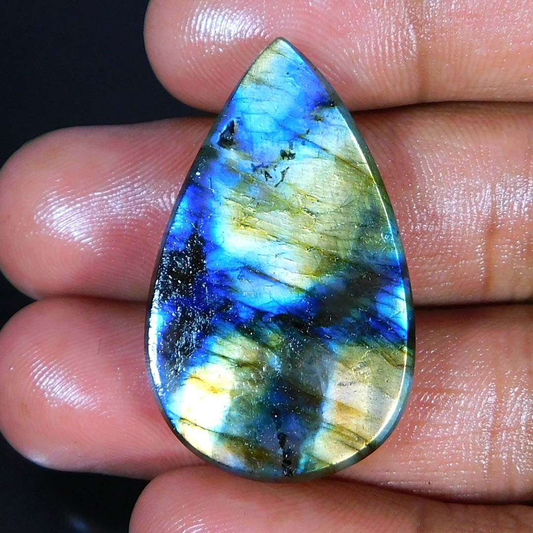 100% Natural Pink Reddish Power LABRADORITE Pear Cabochon Loose Gemstone 34.25Ct