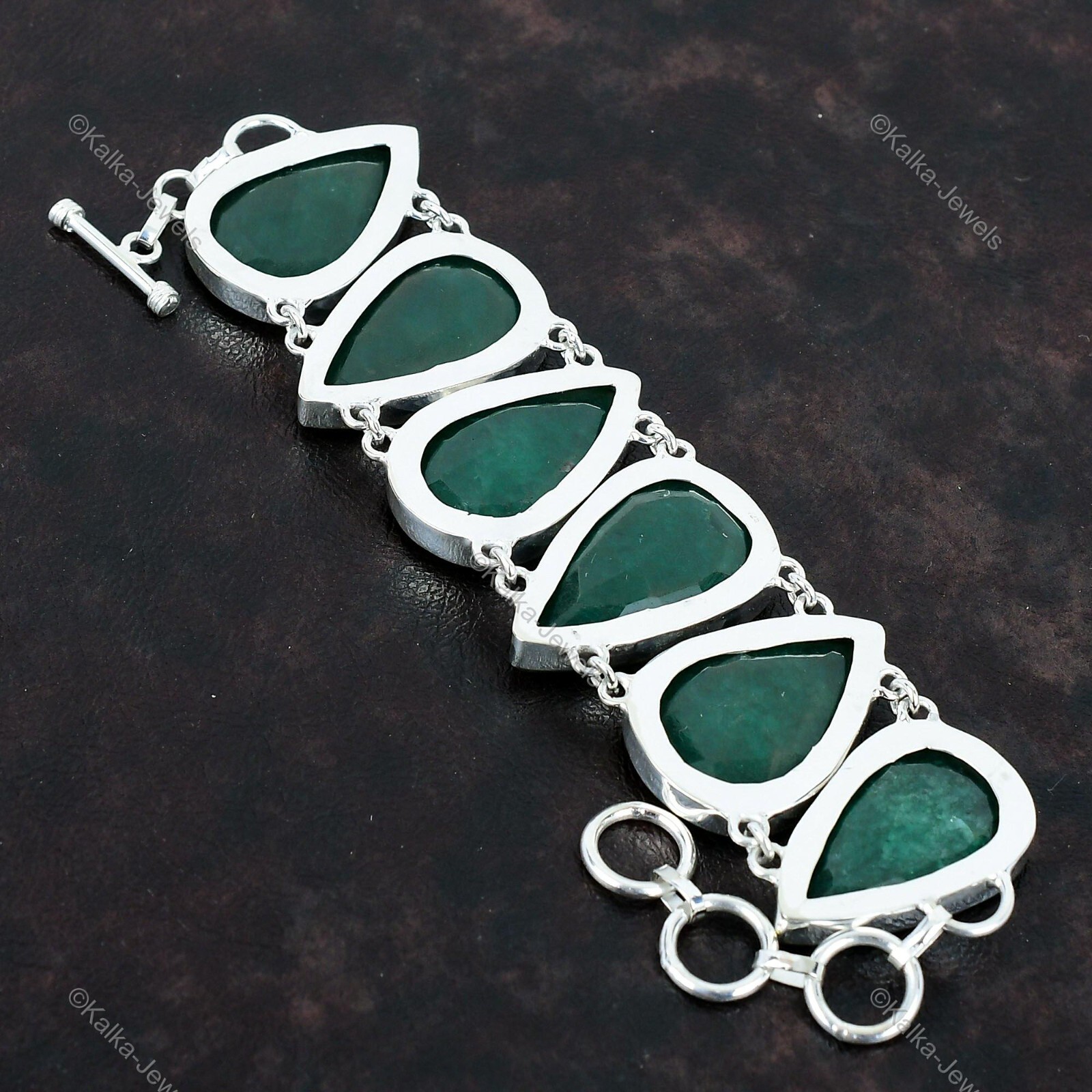 Natural Zambian Emrald Gemstone 925 Silver Chain Adjustable Bracelet For Women