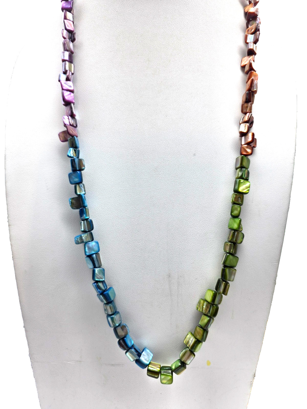 Brown Purple Green Blue Pink Dyed Shell Chunk Beaded Necklace Vintage
