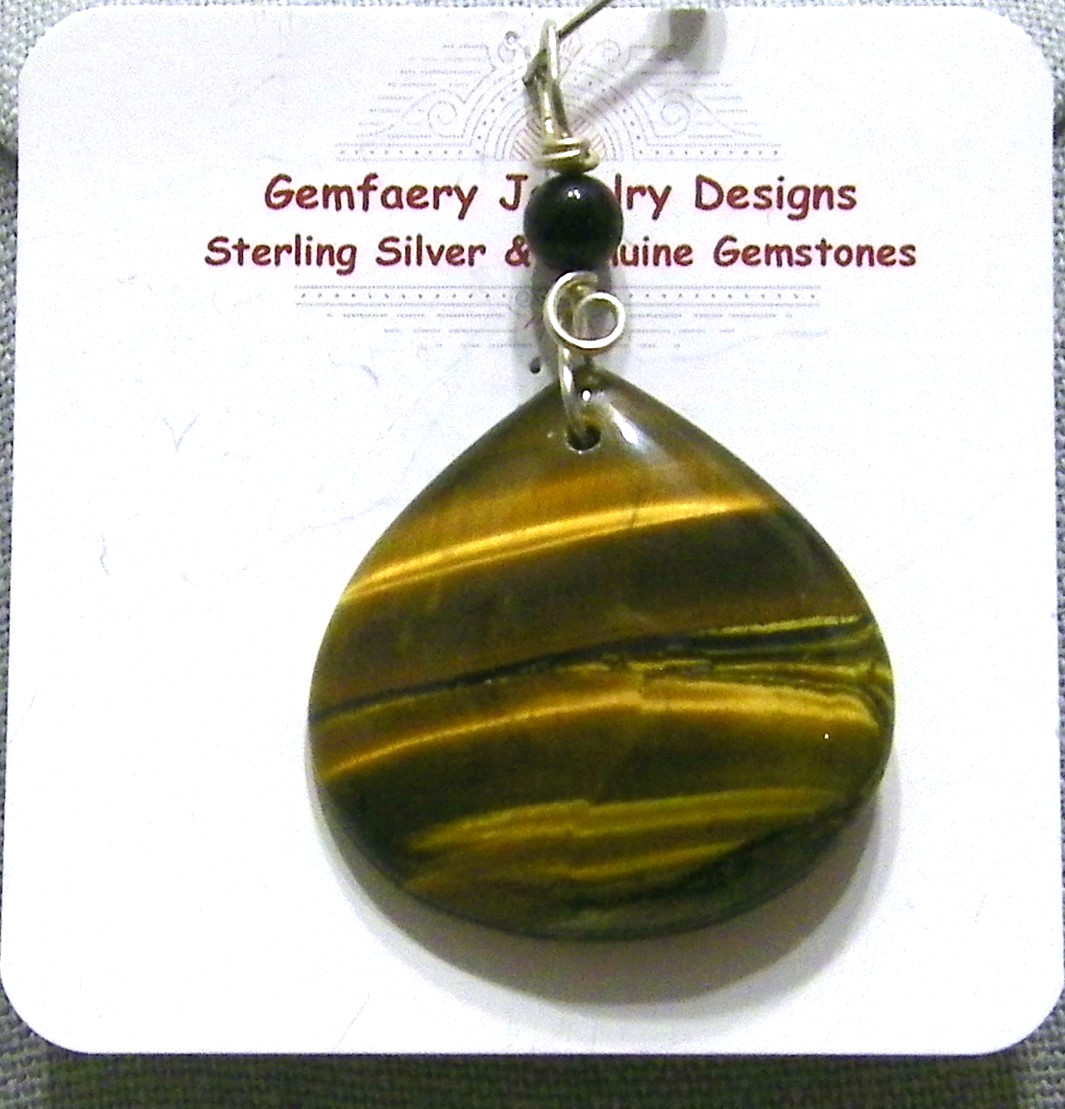 Sterling Silver Wire-Wrap Natural TIGER’S EYE Gemstone Pendant #3…Handmade USA