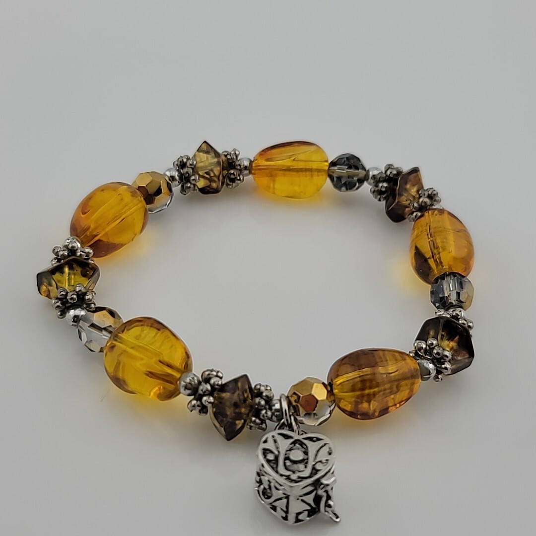 Alexa’s Angels Amber Color Beaded Heart Treasure Box 7″ Stretch Bracelet