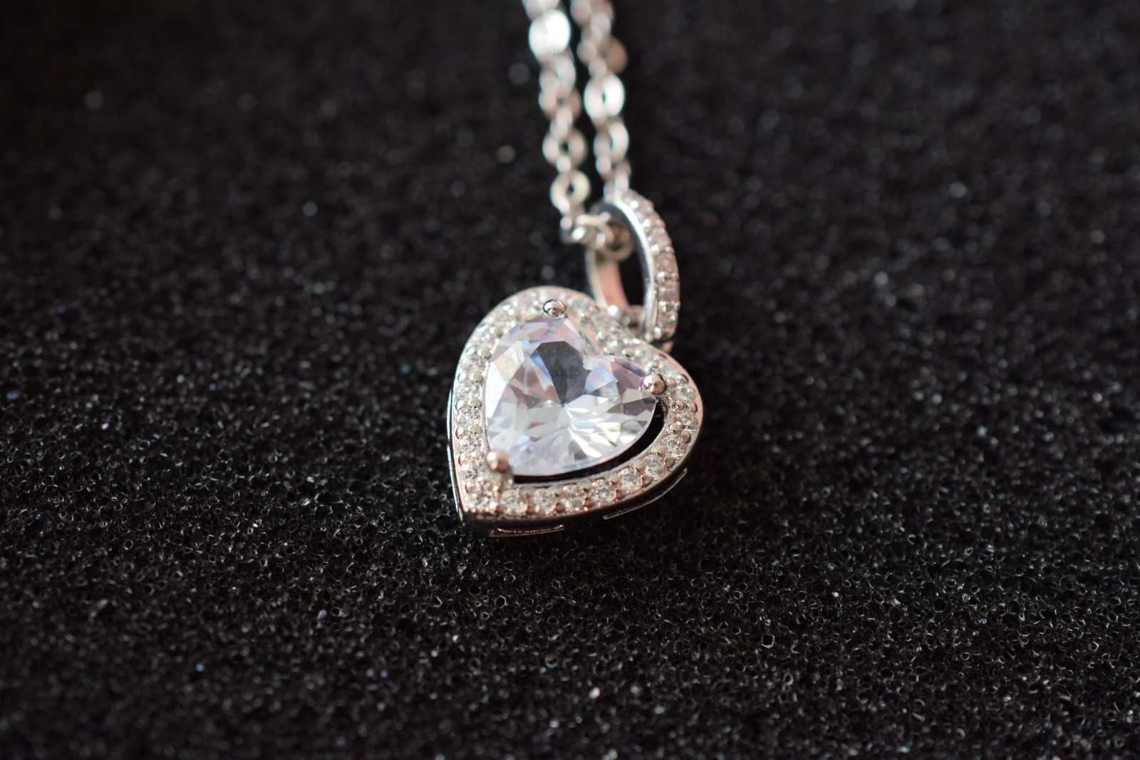 S925 Sterling Silver & CZ Heart Pendant Necklace + Personalised Gift Box