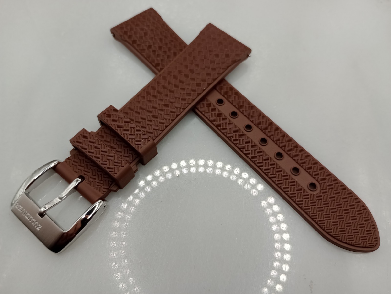 New 20mm Watchgecko Zuludiver HNBR Rubber Watch Strap Brown Quick Release 6B428