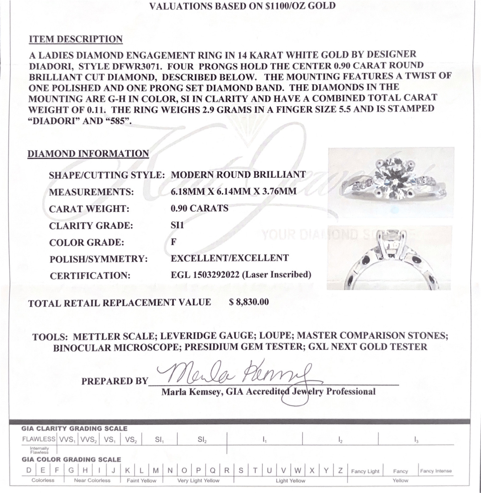 Natural Diamond Engagement Ring 0.90 Carat Round Brilliant – Excellent Cut F SI1