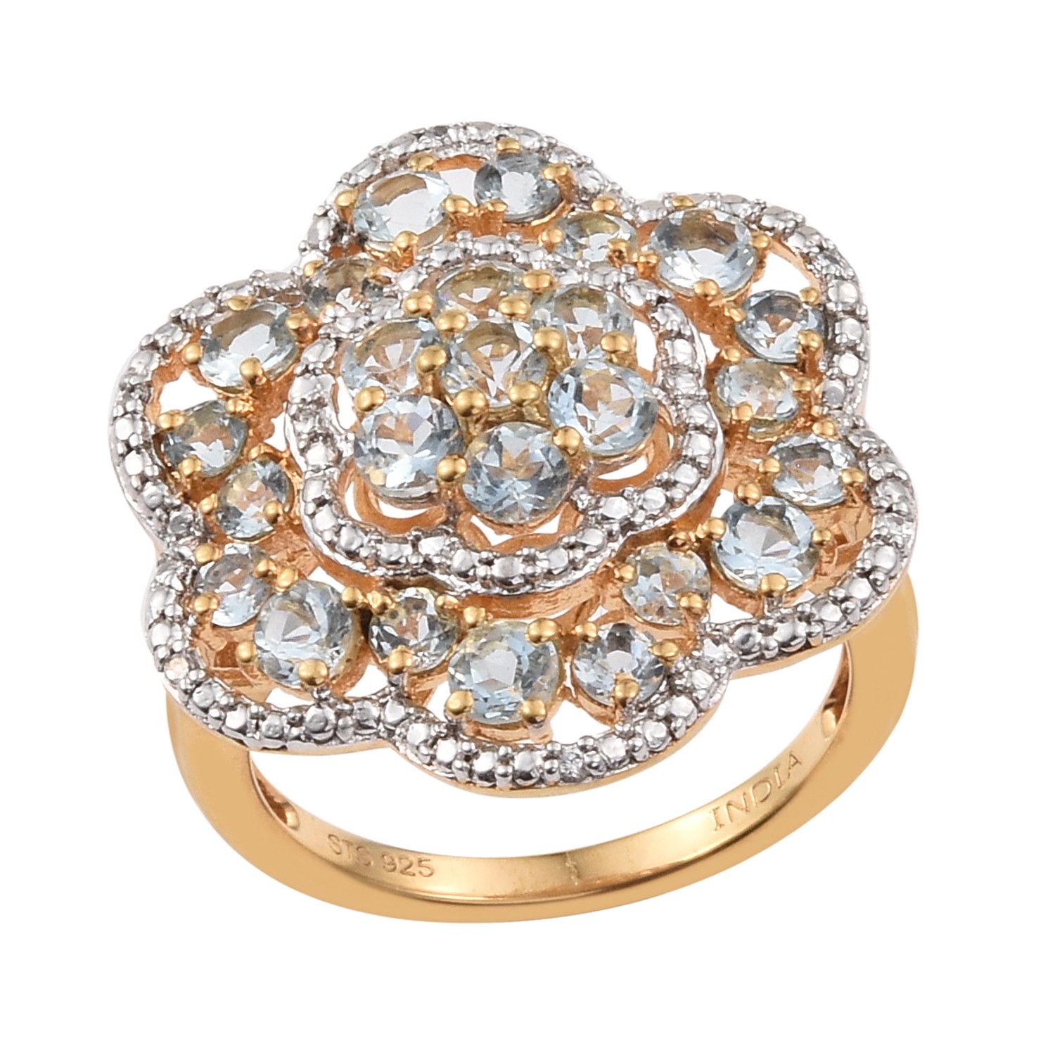 Yellow Gold Rhodium Plated 925 Sterling Silver Ring With Natural Natural white z