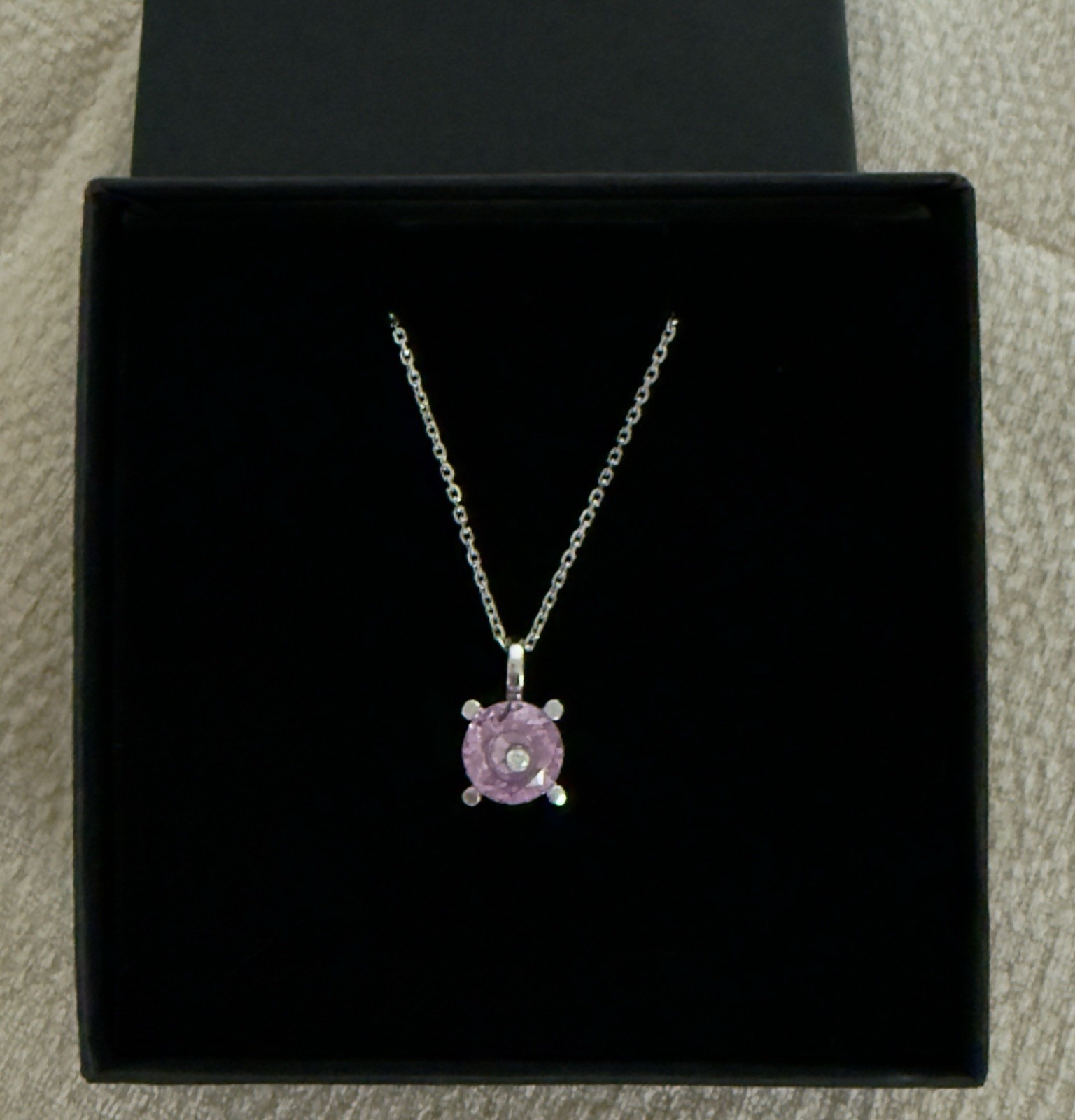 Chopard “So Happy” Pink Crystal Floating Diamond 18K White Gold Necklace